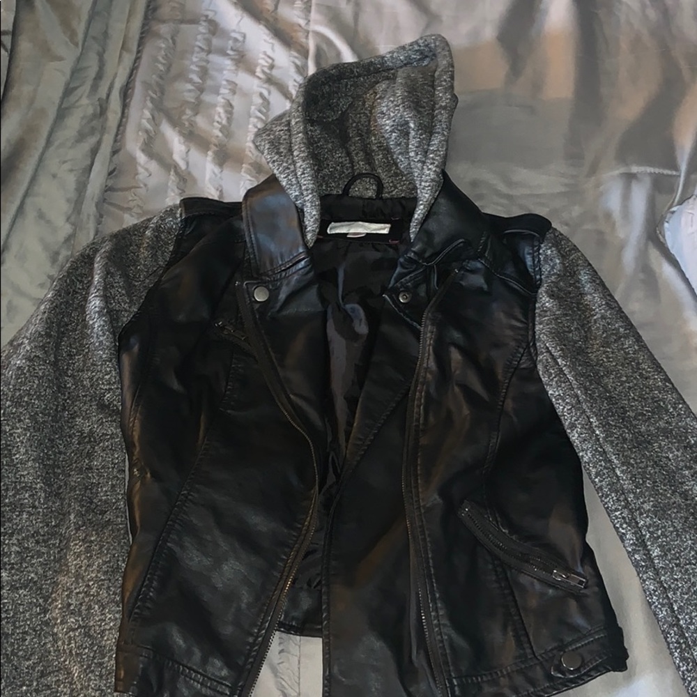 Hooded leather jacked